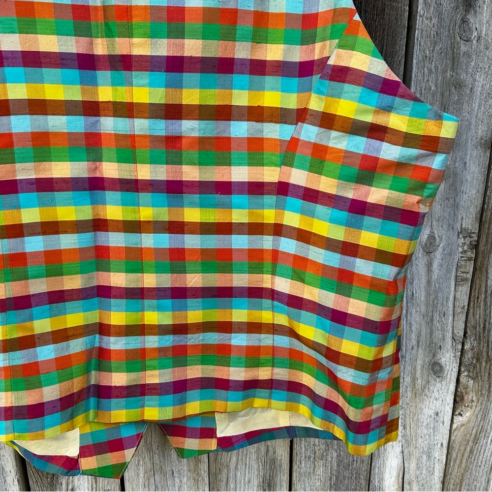 Vintage Limited America Check Plaid Silk Sleeveless Shirt Rainbow Color L - Picture 13 of 15
